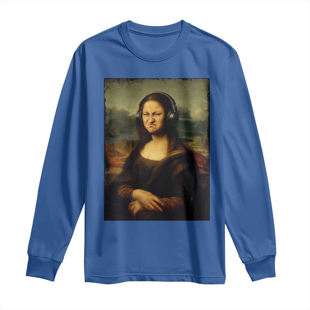 Funny Mona Lisa Bass Face Music Lovers DJs Long Sleeve Shirt