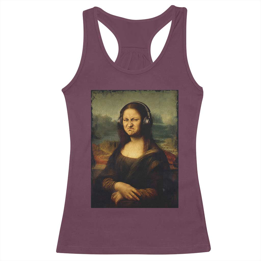 Funny Mona Lisa Bass Face Music Lovers DJs Racerback Tank Top
