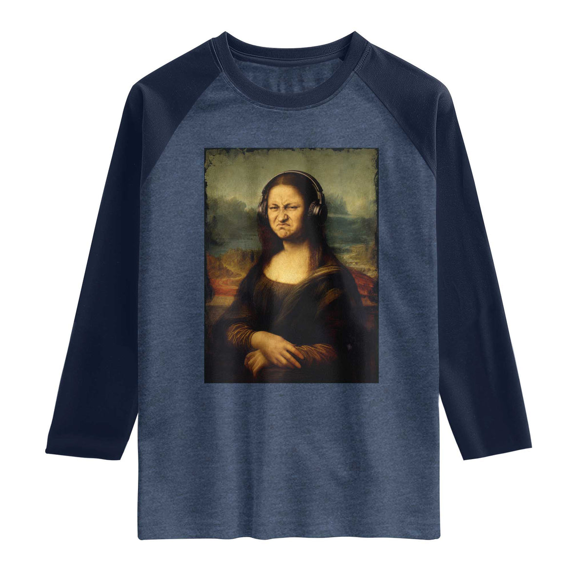 Funny Mona Lisa Bass Face Music Lovers DJs Raglan Shirt