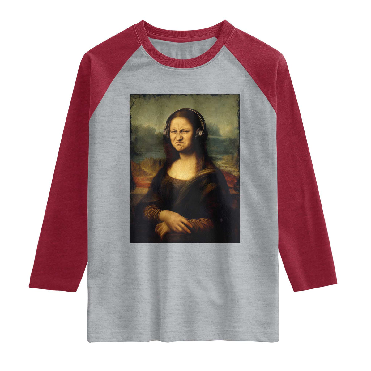 Funny Mona Lisa Bass Face Music Lovers DJs Raglan Shirt