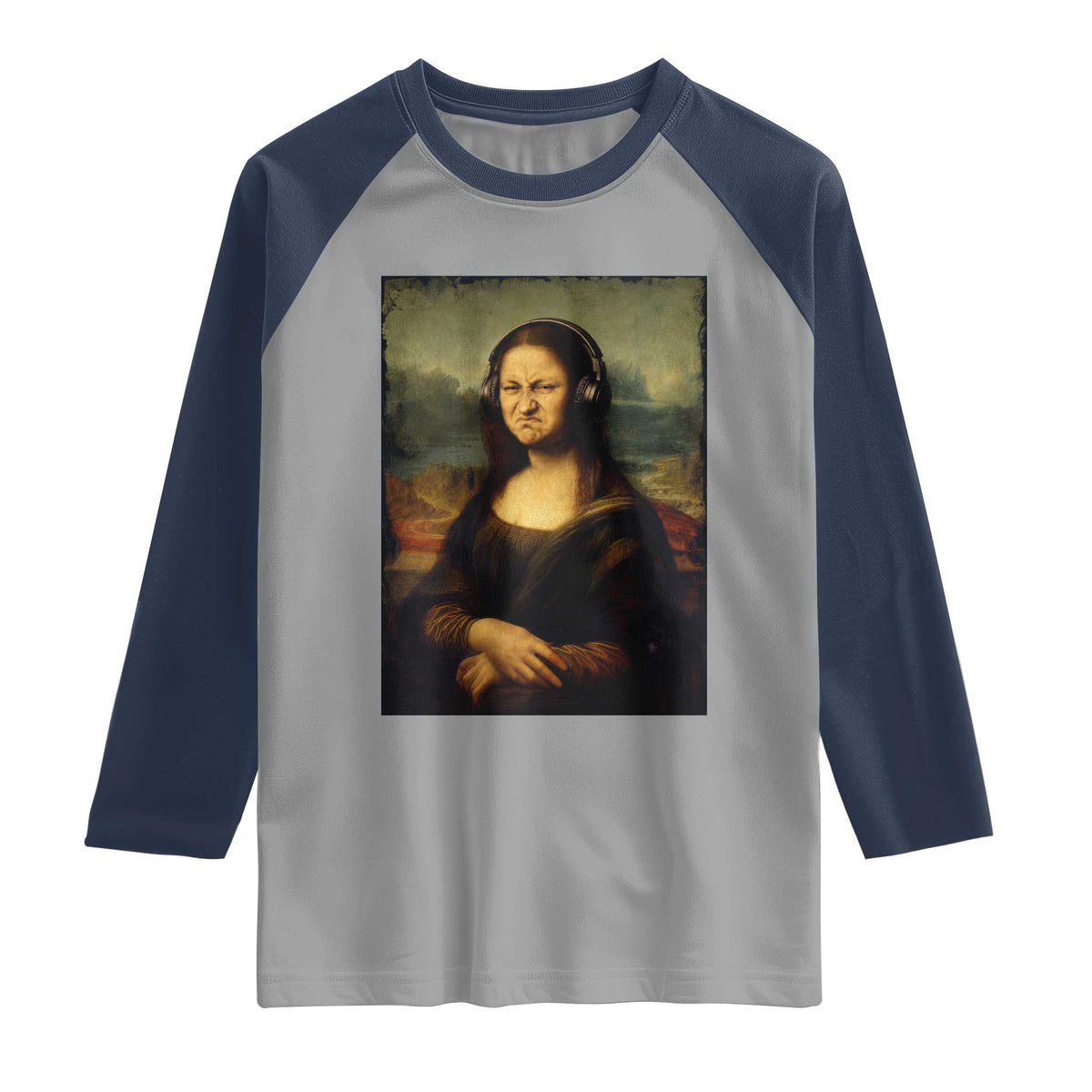 Funny Mona Lisa Bass Face Music Lovers DJs Raglan Shirt
