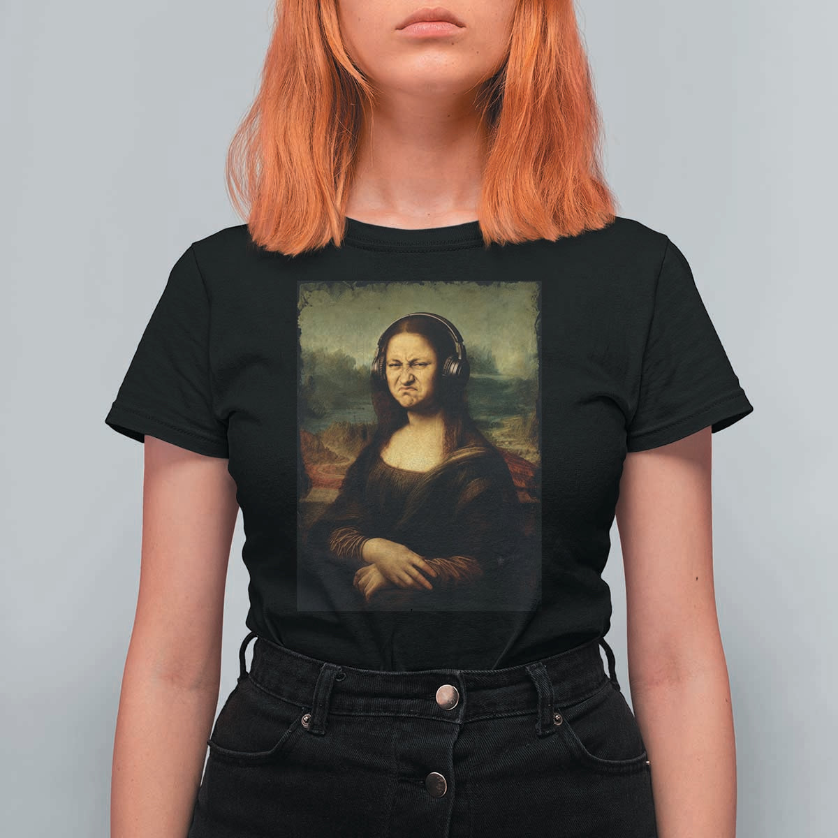 Funny Mona Lisa Bass Face Music Lovers DJs T Shirt For Women