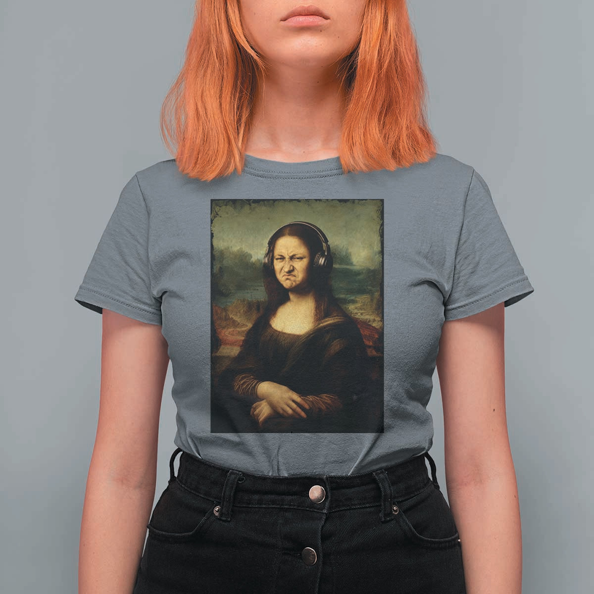 Funny Mona Lisa Bass Face Music Lovers DJs T Shirt For Women