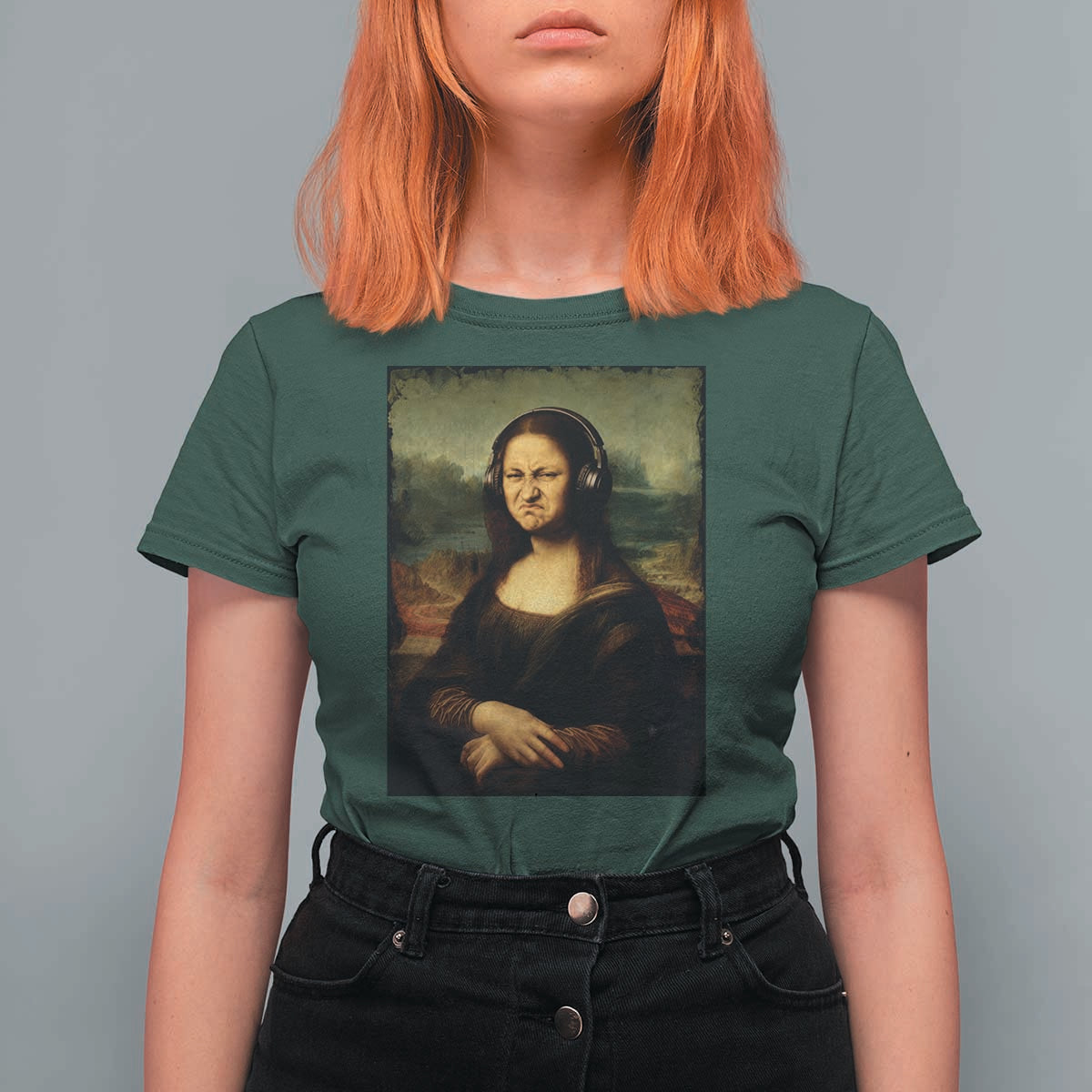 Funny Mona Lisa Bass Face Music Lovers DJs T Shirt For Women