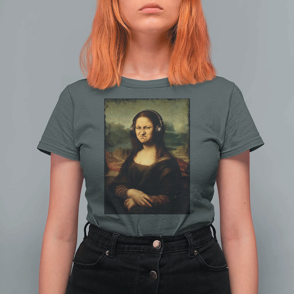 Funny Mona Lisa Bass Face Music Lovers DJs T Shirt For Women