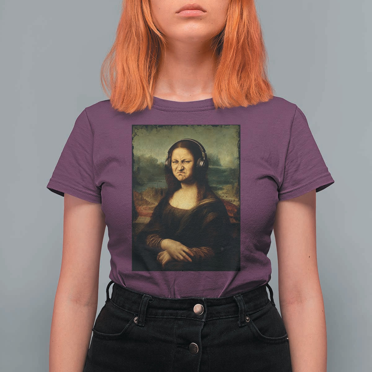 Funny Mona Lisa Bass Face Music Lovers DJs T Shirt For Women