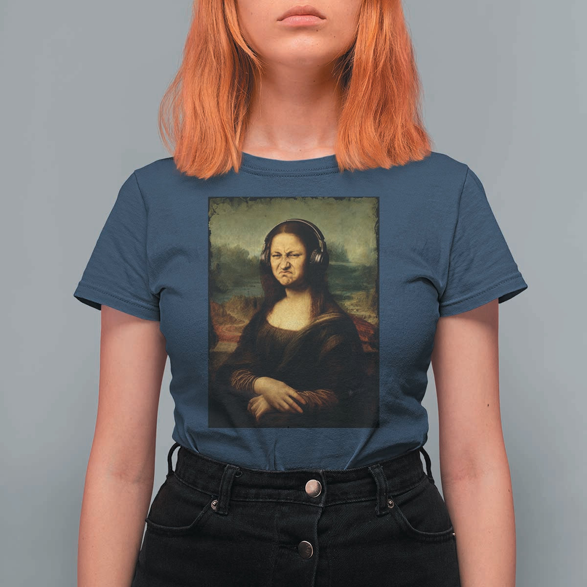 Funny Mona Lisa Bass Face Music Lovers DJs T Shirt For Women