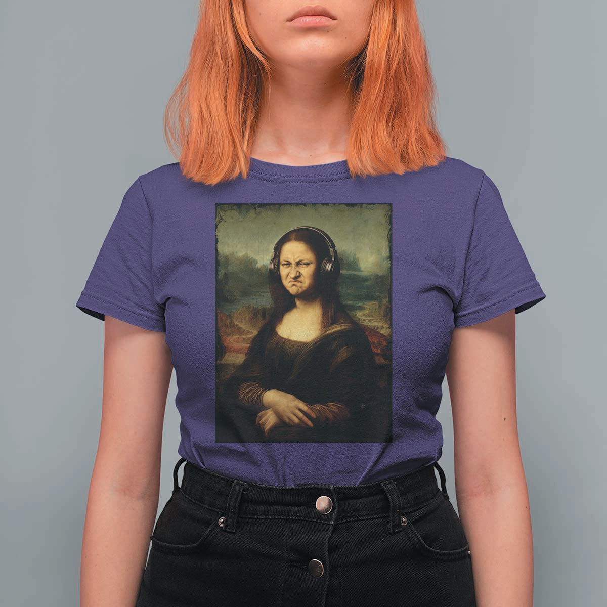 Funny Mona Lisa Bass Face Music Lovers DJs T Shirt For Women