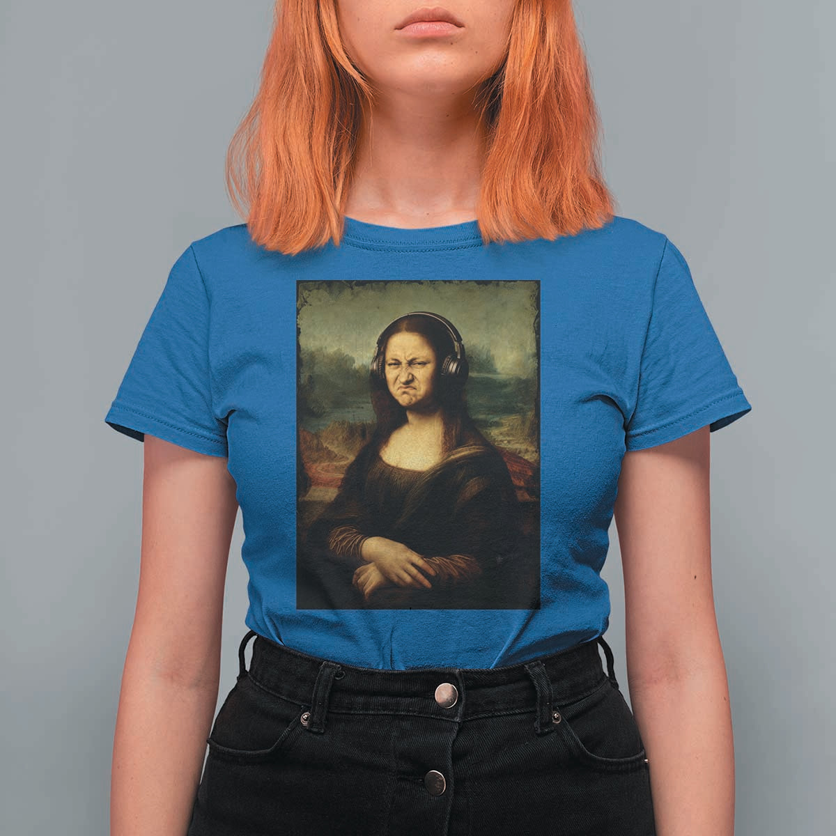 Funny Mona Lisa Bass Face Music Lovers DJs T Shirt For Women