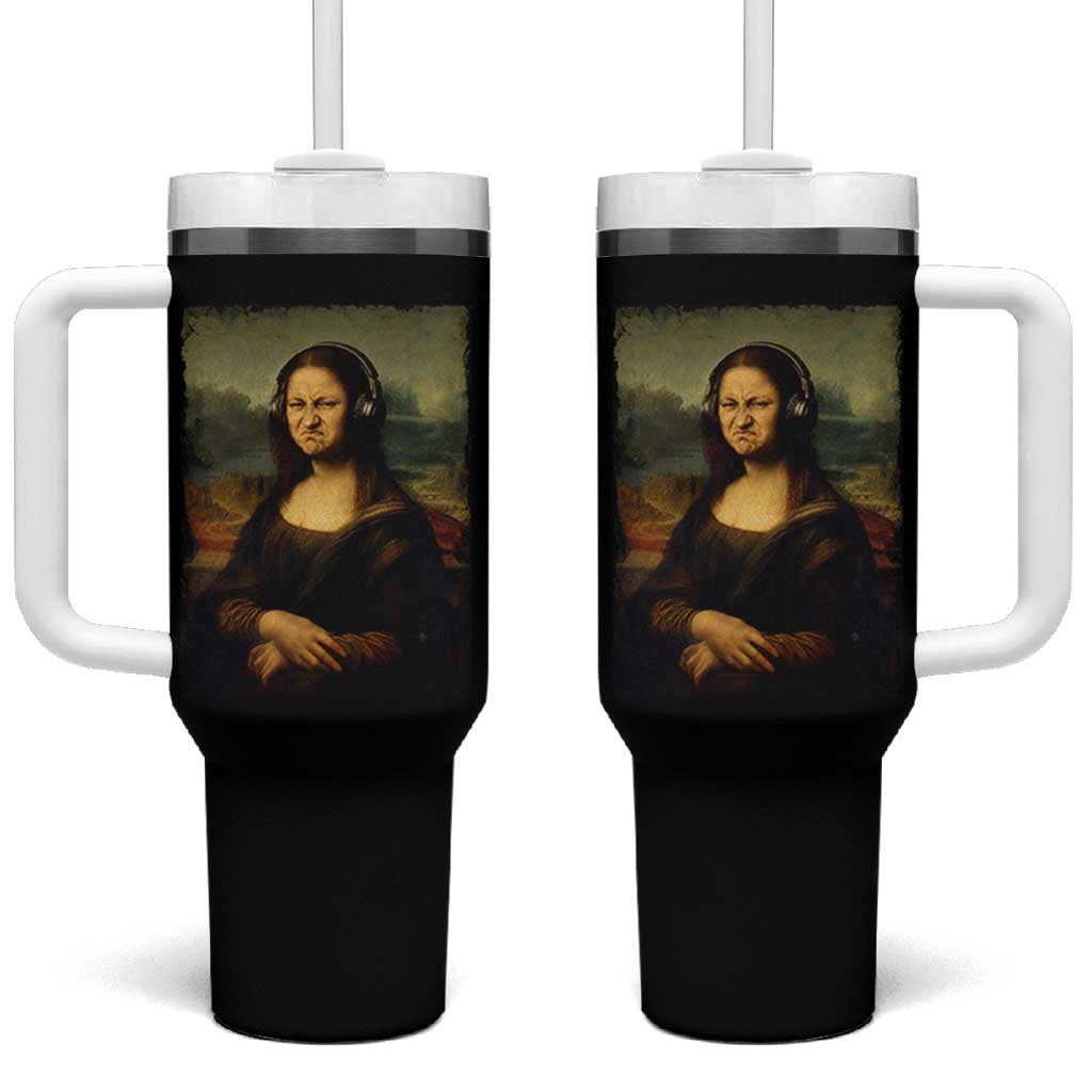 Funny Mona Lisa Bass Face Music Lovers DJs Tumbler With Handle