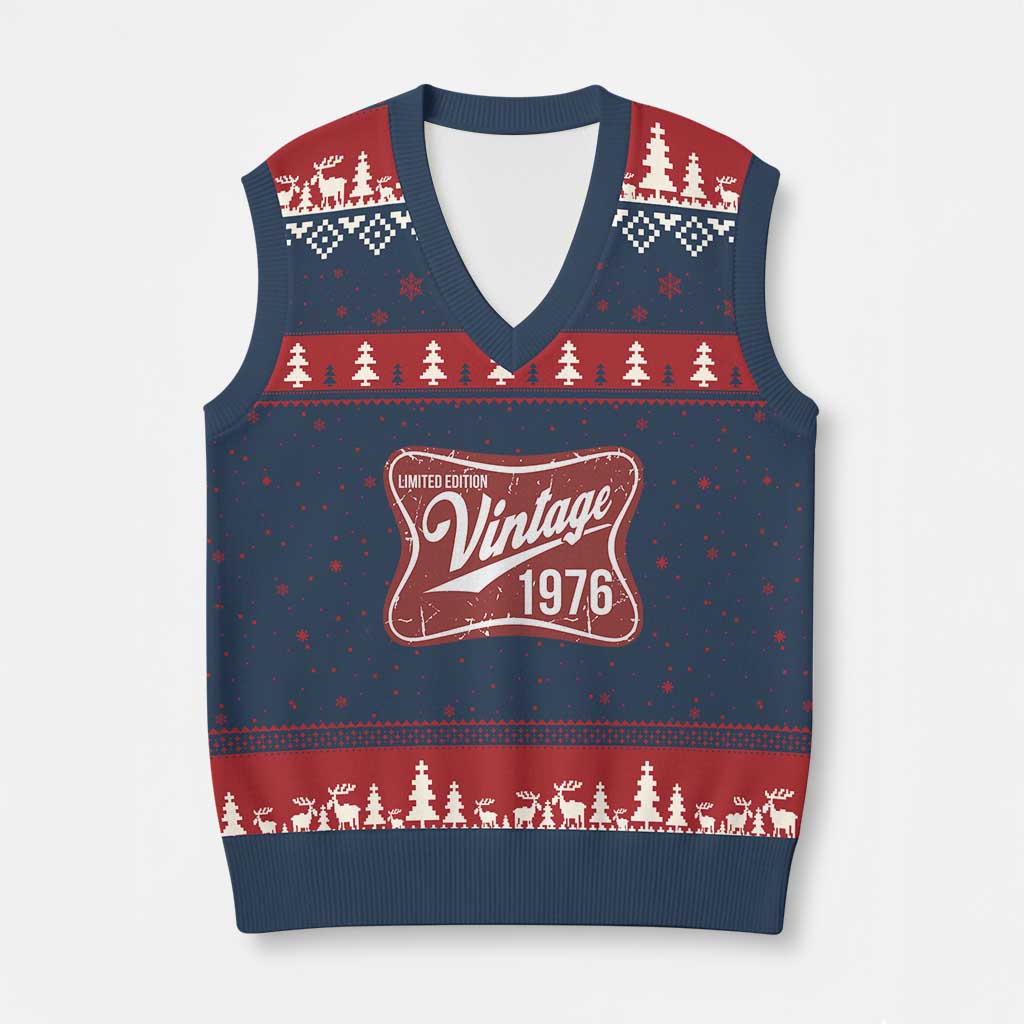 50th Birthday Beer Lover Vintage 1976 Limited Edition V-Neck Knit Sweater Vest Red Metal Beer Soft Sign Graphic