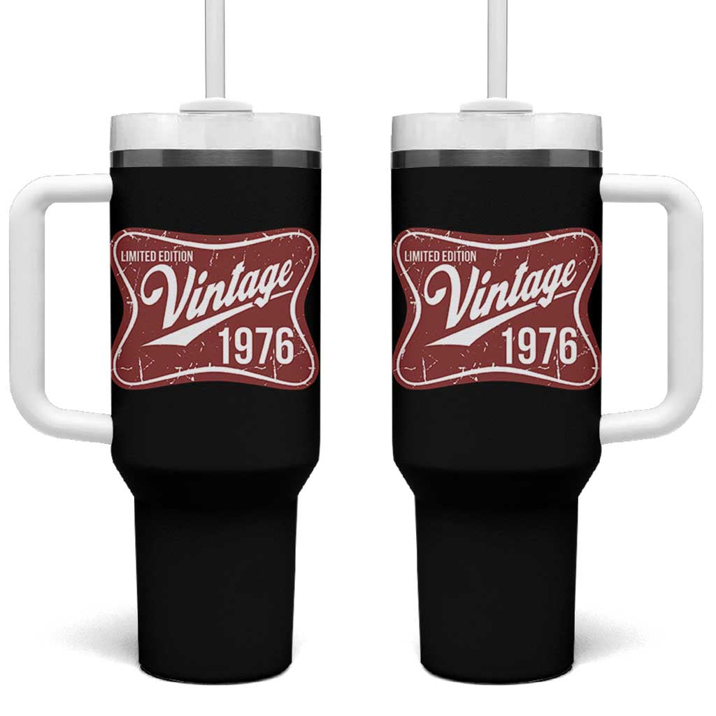 50th Birthday Beer Lover Vintage 1976 Limited Edition Tumbler With Handle Red Metal Beer Soft Sign Graphic