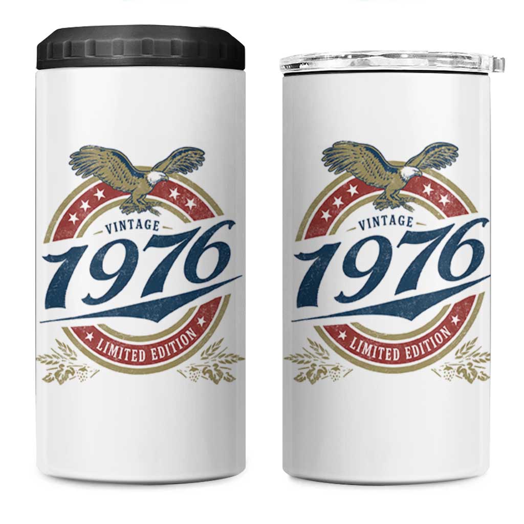 50th Birthday Beer Lover Vintage 1976 Limited Edition 4 in 1 Can Cooler Tumbler Bald Eagle