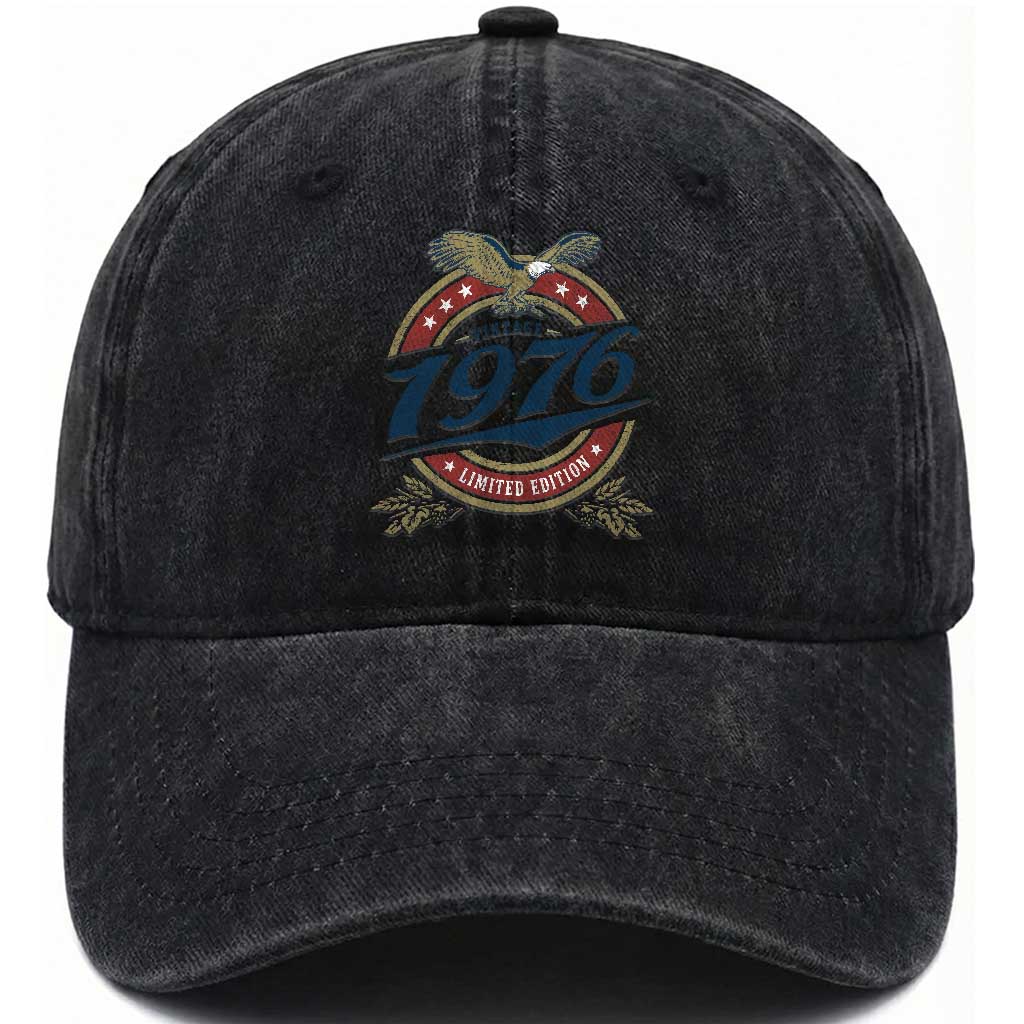 50th Birthday Beer Lover Vintage 1976 Limited Edition Washed Cotton Baseball Cap Bald Eagle