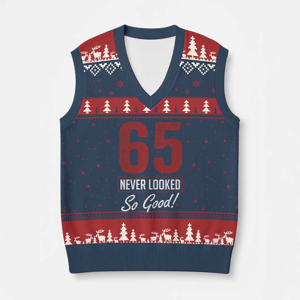 65 Never Looked So Good Funny 65th Birthday V-Neck Knit Sweater Vest