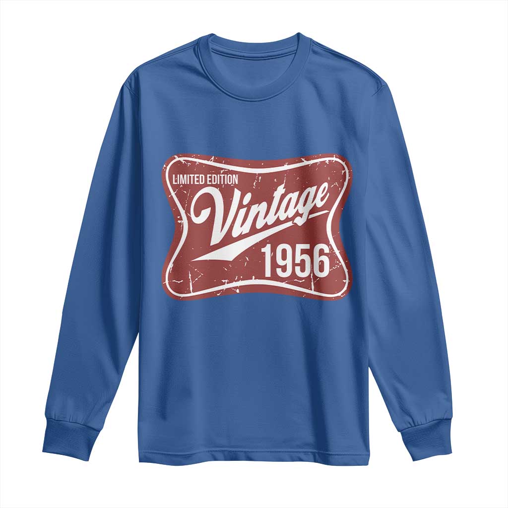 70th Birthday Beer Lover Vintage 1956 Limited Edition Long Sleeve Shirt Red Metal Beer Soft Sign Graphic