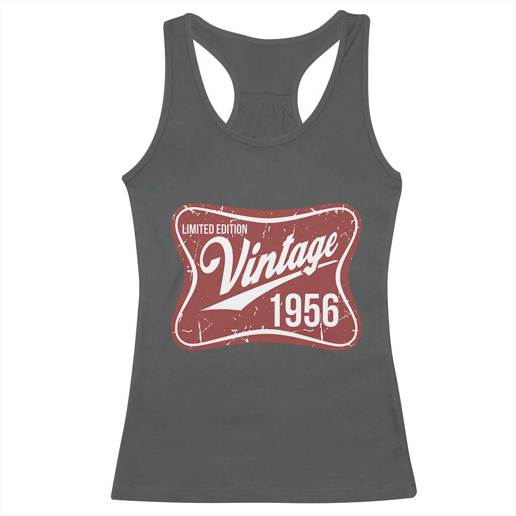 70th Birthday Beer Lover Vintage 1956 Limited Edition Racerback Tank Top Red Metal Beer Soft Sign Graphic