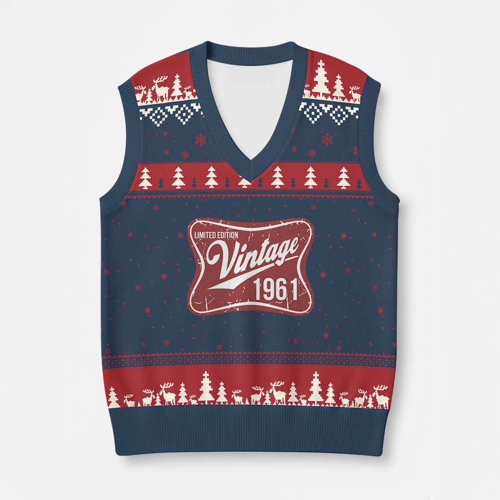 65th Birthday Beer Lover Vintage 1961 Limited Edition V-Neck Knit Sweater Vest Red Metal Beer Soft Sign Graphic