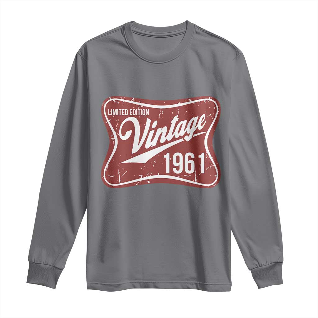 65th Birthday Beer Lover Vintage 1961 Limited Edition Long Sleeve Shirt Red Metal Beer Soft Sign Graphic