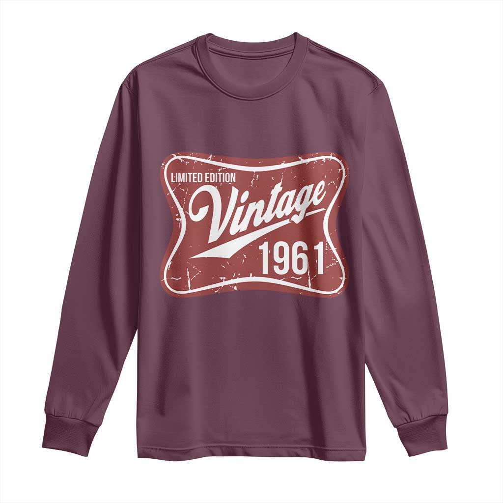 65th Birthday Beer Lover Vintage 1961 Limited Edition Long Sleeve Shirt Red Metal Beer Soft Sign Graphic