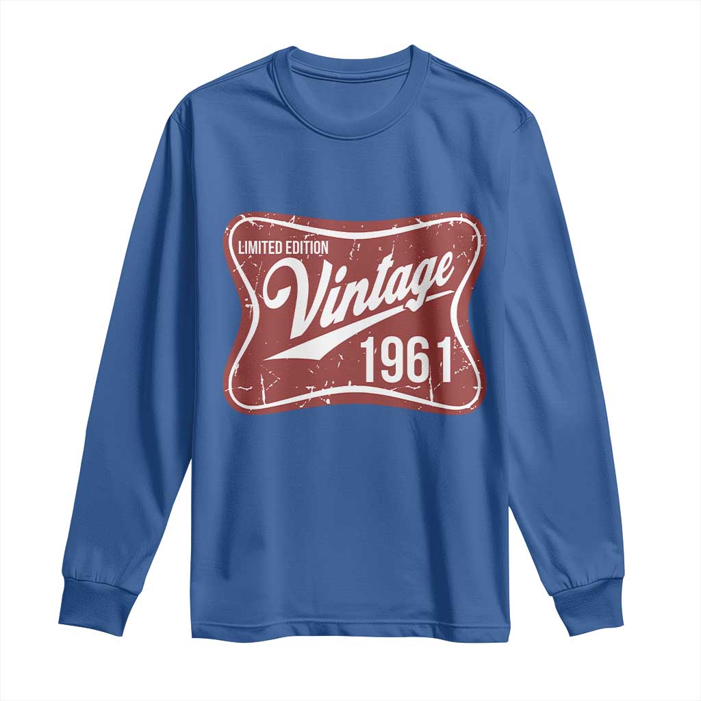 65th Birthday Beer Lover Vintage 1961 Limited Edition Long Sleeve Shirt Red Metal Beer Soft Sign Graphic