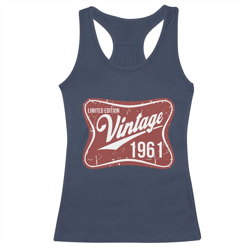65th Birthday Beer Lover Vintage 1961 Limited Edition Racerback Tank Top Red Metal Beer Soft Sign Graphic