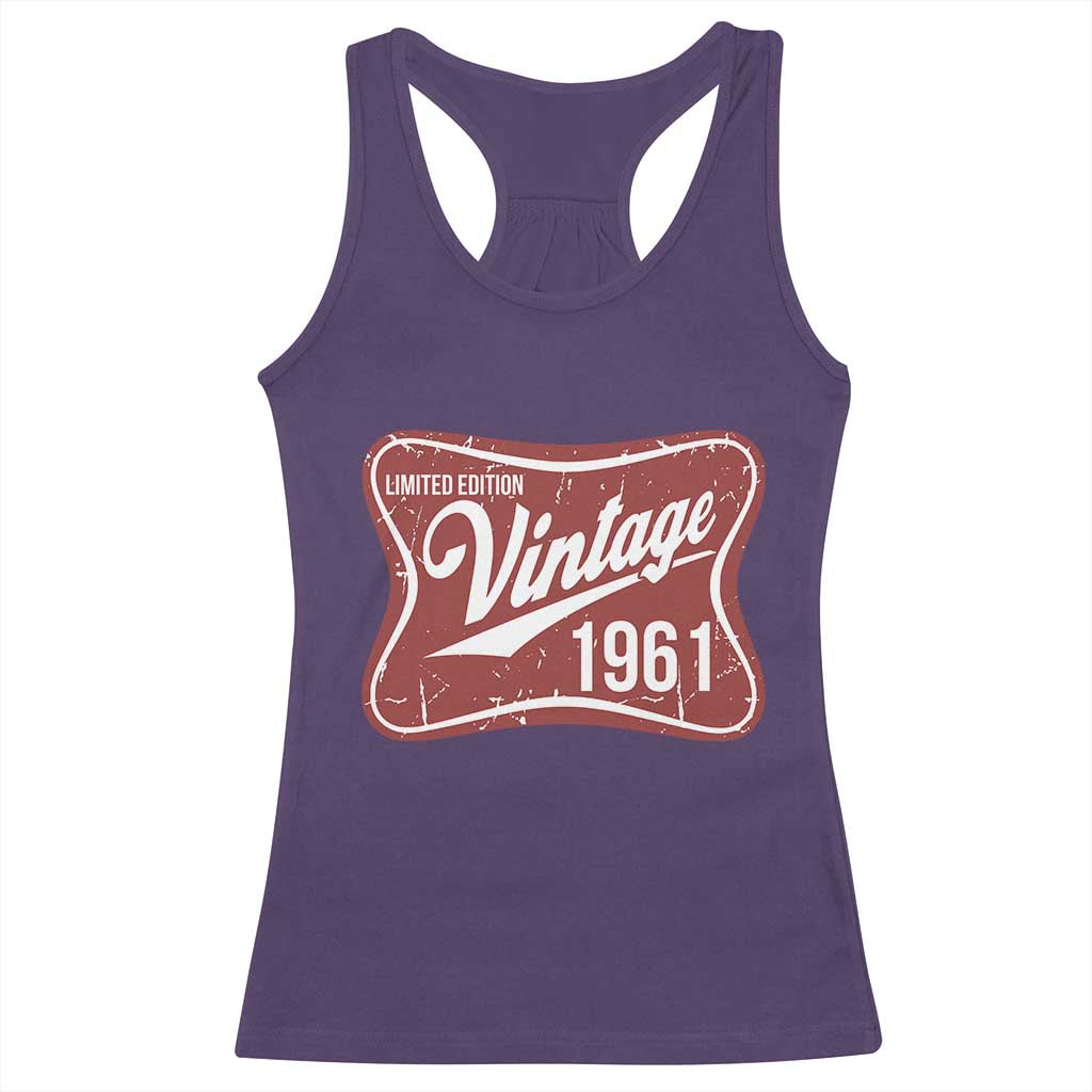65th Birthday Beer Lover Vintage 1961 Limited Edition Racerback Tank Top Red Metal Beer Soft Sign Graphic