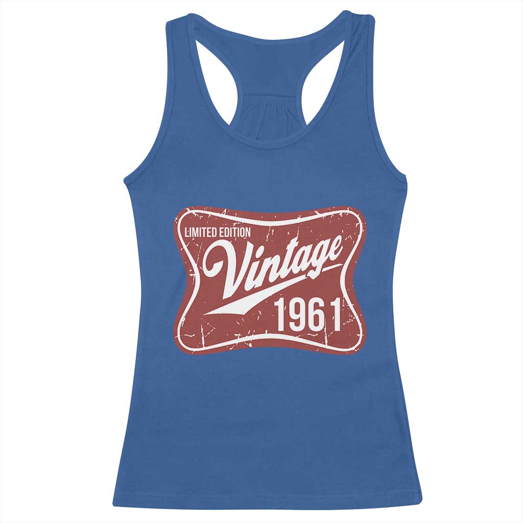 65th Birthday Beer Lover Vintage 1961 Limited Edition Racerback Tank Top Red Metal Beer Soft Sign Graphic