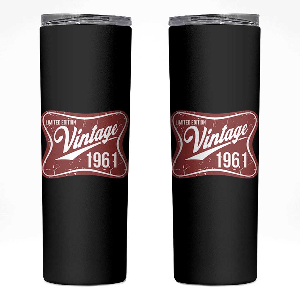 65th Birthday Beer Lover Vintage 1961 Limited Edition Skinny Tumbler Red Metal Beer Soft Sign Graphic