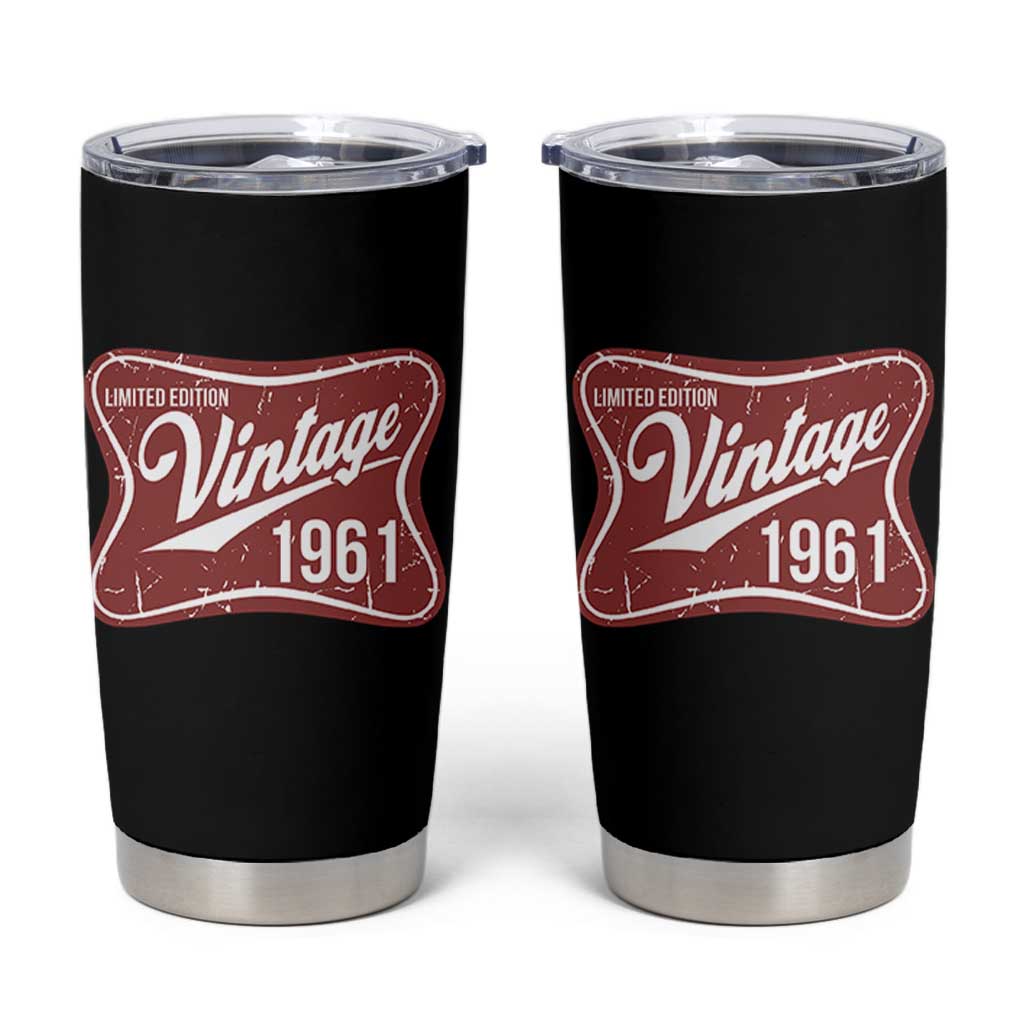 65th Birthday Beer Lover Vintage 1961 Limited Edition Tumbler Cup Red Metal Beer Soft Sign Graphic