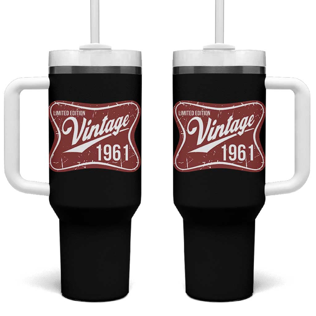 65th Birthday Beer Lover Vintage 1961 Limited Edition Tumbler With Handle Red Metal Beer Soft Sign Graphic