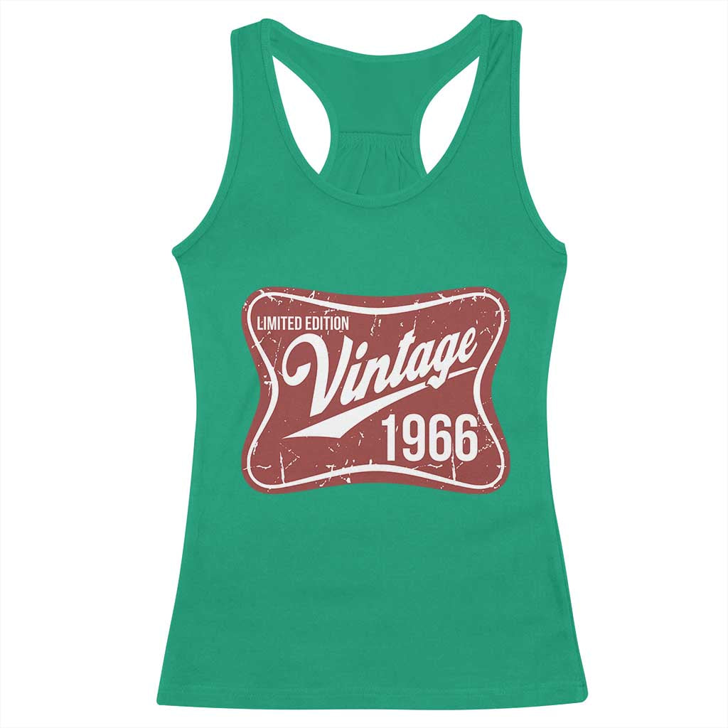 60th Birthday Beer Lover Vintage 1966 Limited Edition Racerback Tank Top Red Metal Beer Soft Sign Graphic