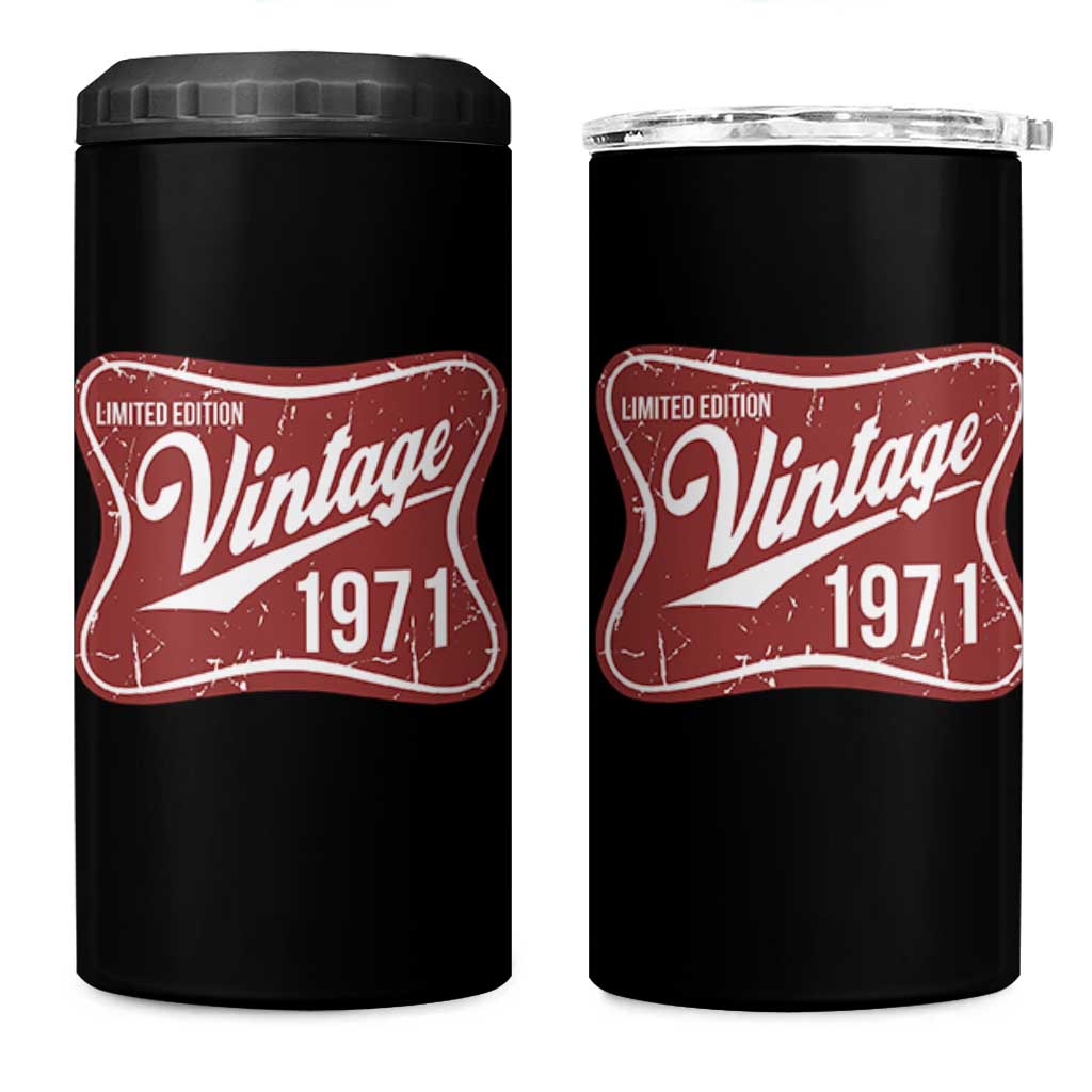55th Birthday Beer Lover Vintage 1971 Limited Edition 4 in 1 Can Cooler Tumbler Red Metal Beer Soft Sign Graphic