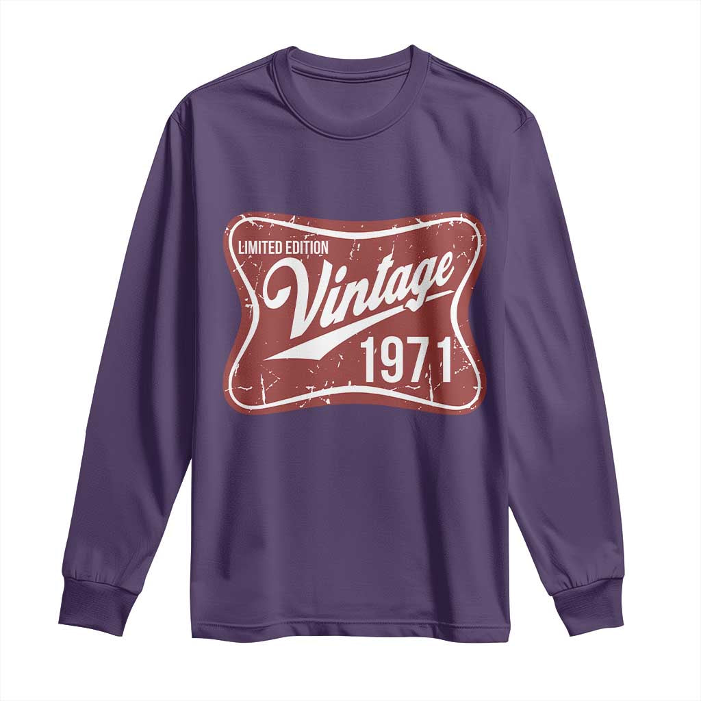 55th Birthday Beer Lover Vintage 1971 Limited Edition Long Sleeve Shirt Red Metal Beer Soft Sign Graphic