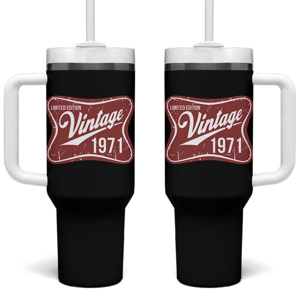 55th Birthday Beer Lover Vintage 1971 Limited Edition Tumbler With Handle Red Metal Beer Soft Sign Graphic