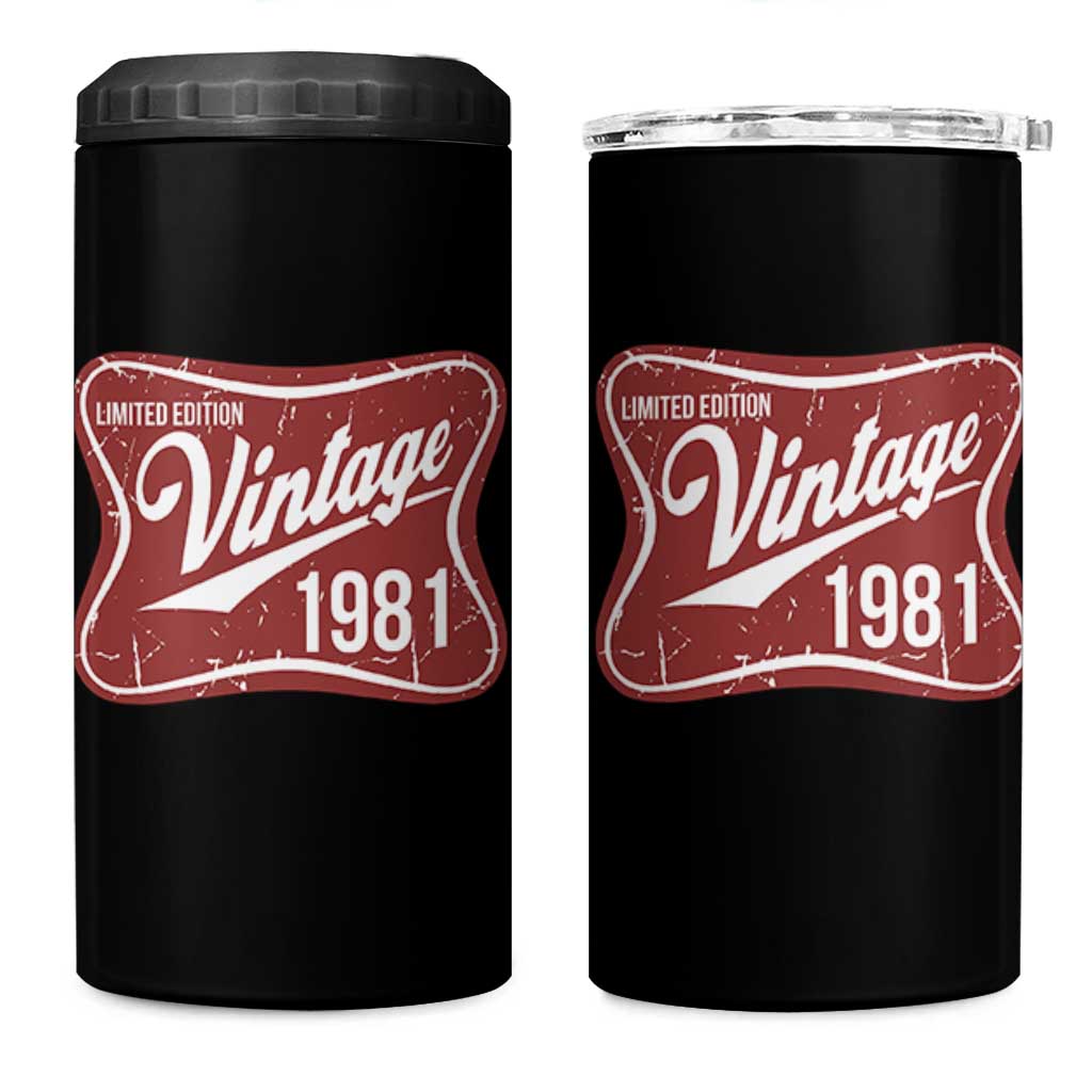 45th Birthday Beer Lover Vintage 1981 Limited Edition 4 in 1 Can Cooler Tumbler Red Metal Beer Soft Sign Graphic