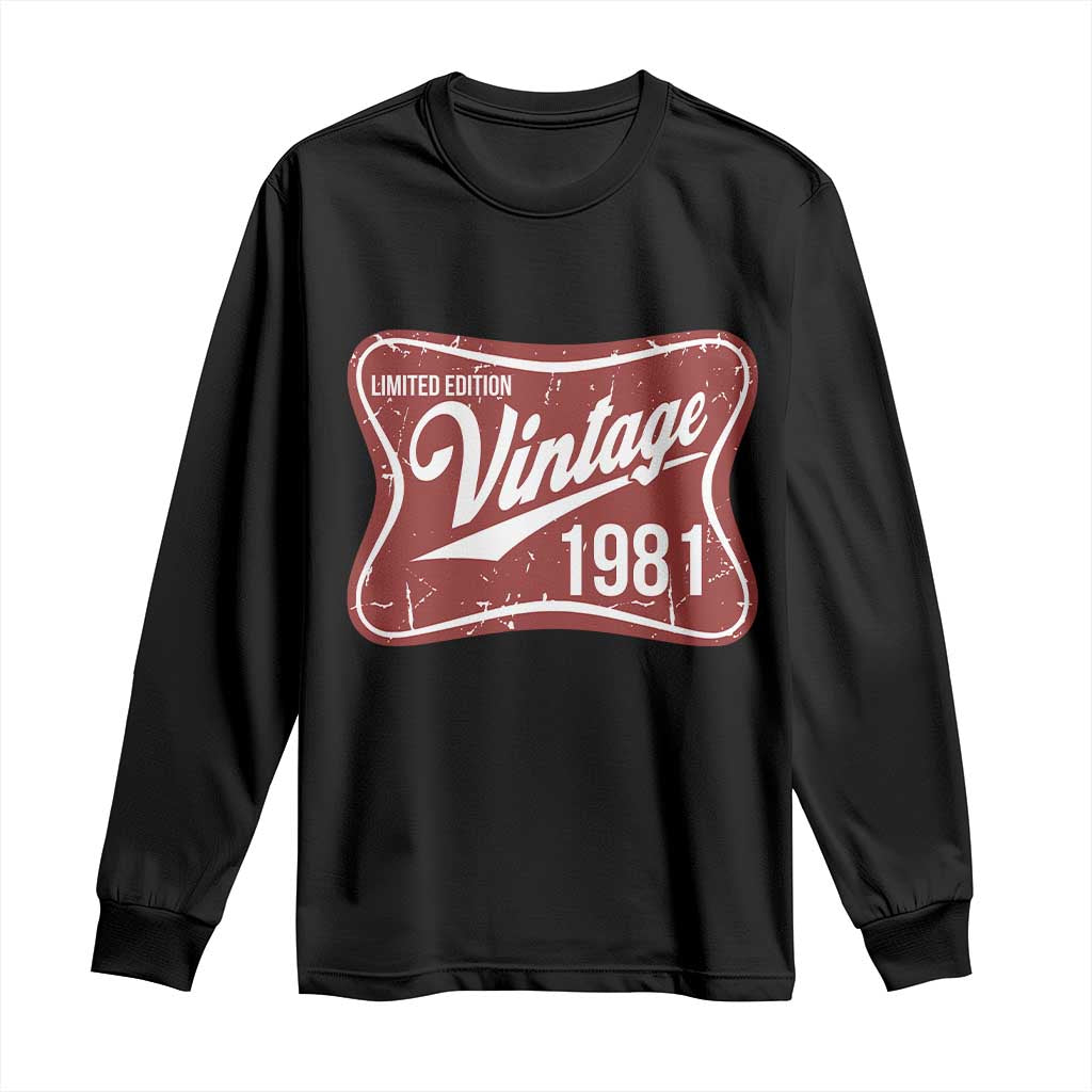 45th Birthday Beer Lover Vintage 1981 Limited Edition Long Sleeve Shirt Red Metal Beer Soft Sign Graphic