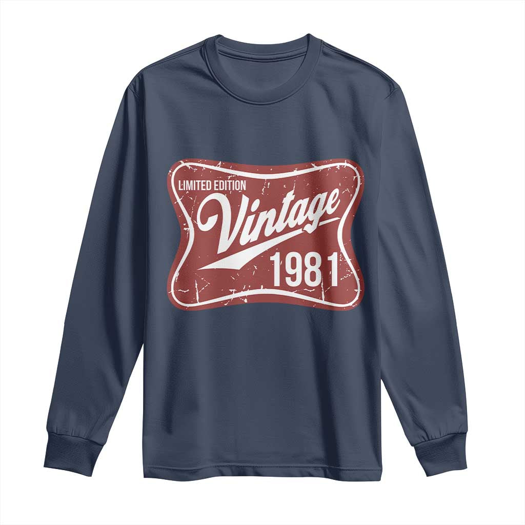 45th Birthday Beer Lover Vintage 1981 Limited Edition Long Sleeve Shirt Red Metal Beer Soft Sign Graphic