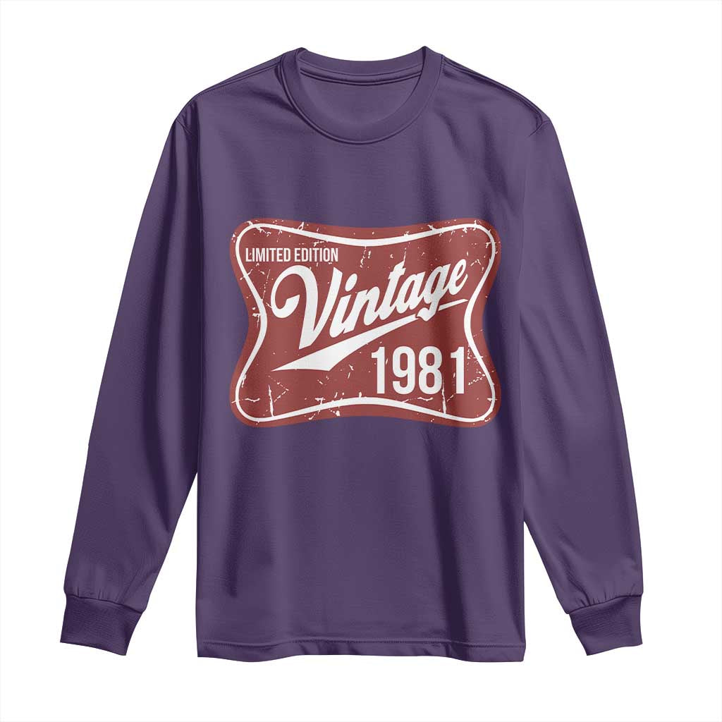 45th Birthday Beer Lover Vintage 1981 Limited Edition Long Sleeve Shirt Red Metal Beer Soft Sign Graphic