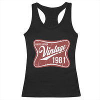 45th Birthday Beer Lover Vintage 1981 Limited Edition Racerback Tank Top Red Metal Beer Soft Sign Graphic