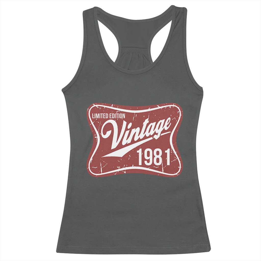 45th Birthday Beer Lover Vintage 1981 Limited Edition Racerback Tank Top Red Metal Beer Soft Sign Graphic