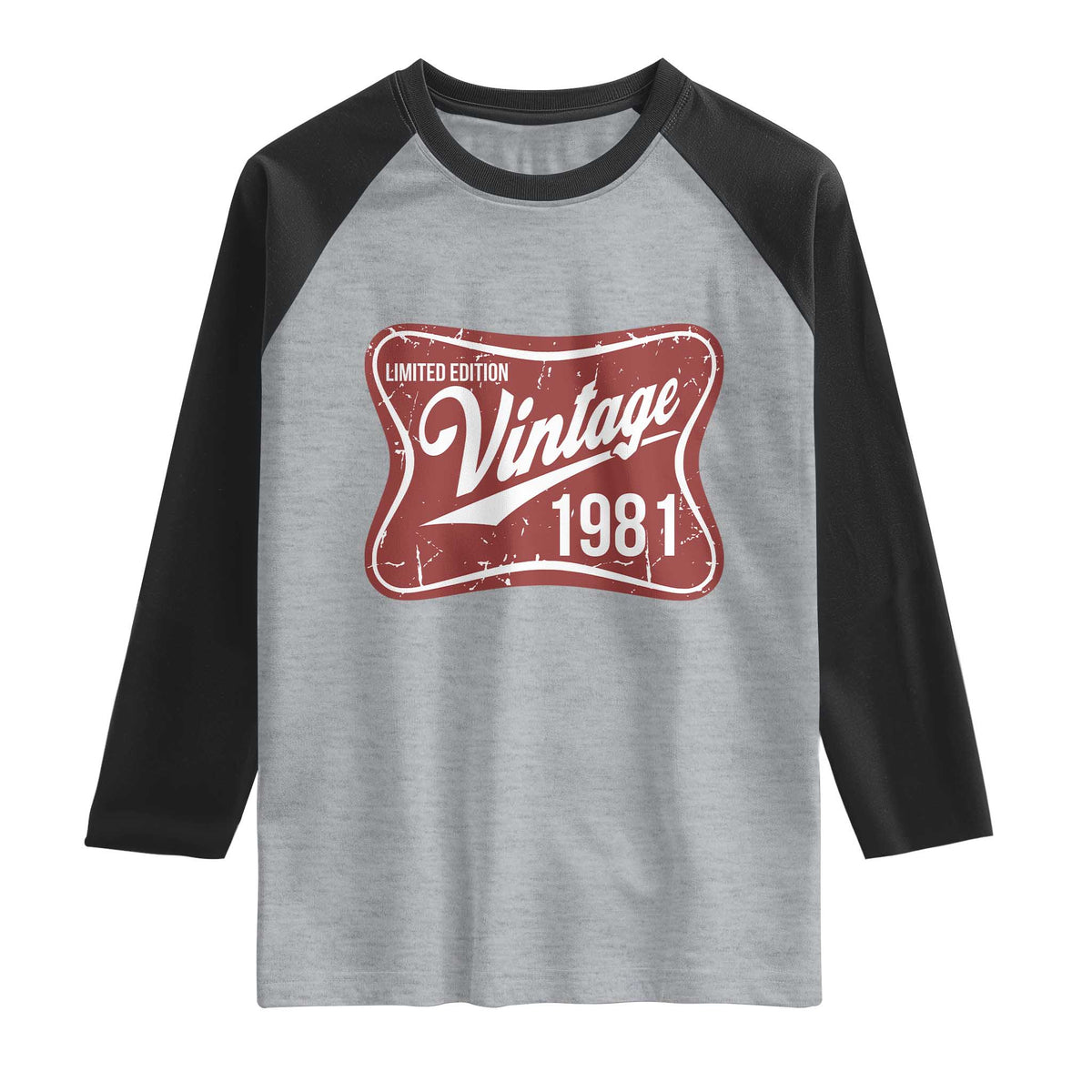 45th Birthday Beer Lover Vintage 1981 Limited Edition Raglan Shirt Red Metal Beer Soft Sign Graphic