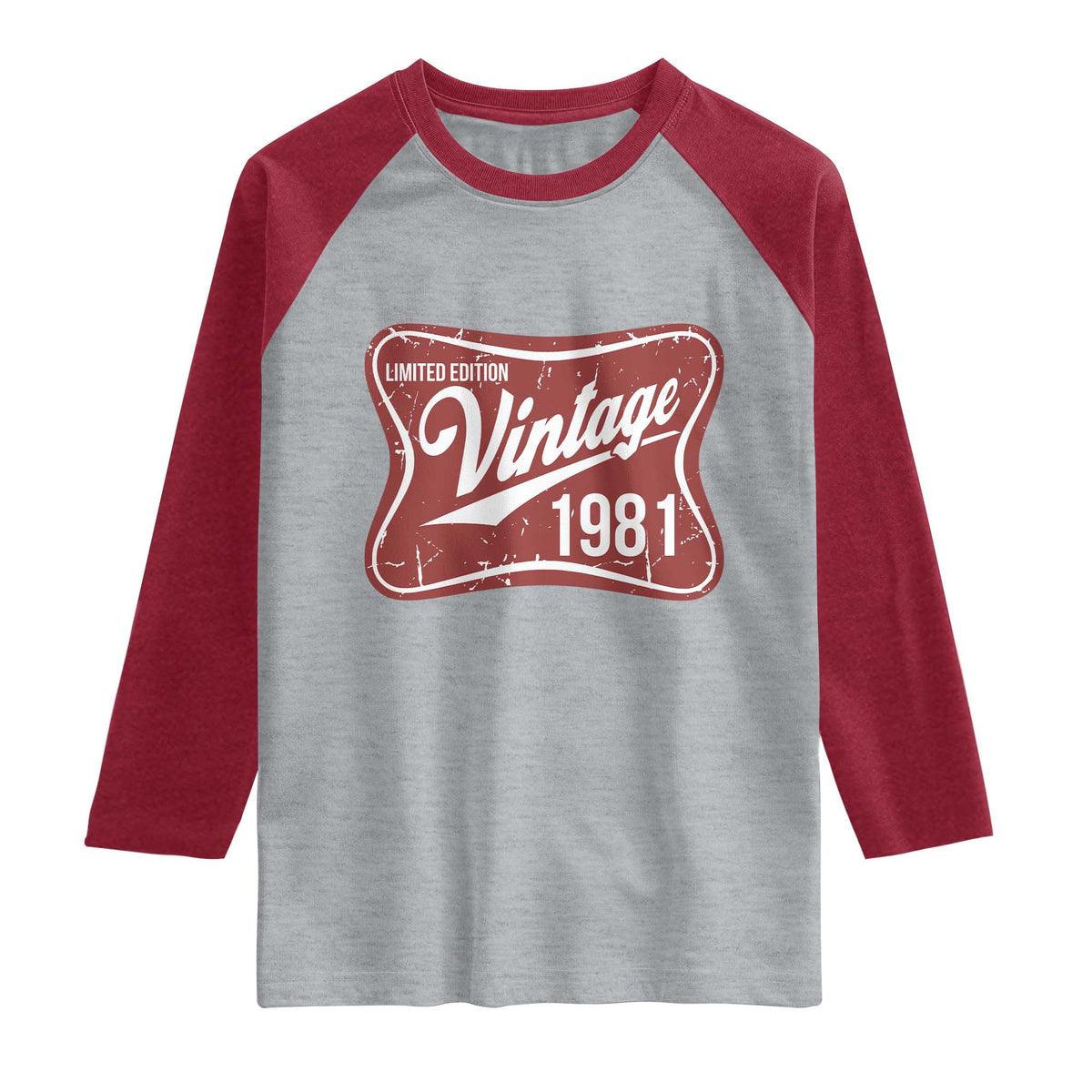 45th Birthday Beer Lover Vintage 1981 Limited Edition Raglan Shirt Red Metal Beer Soft Sign Graphic