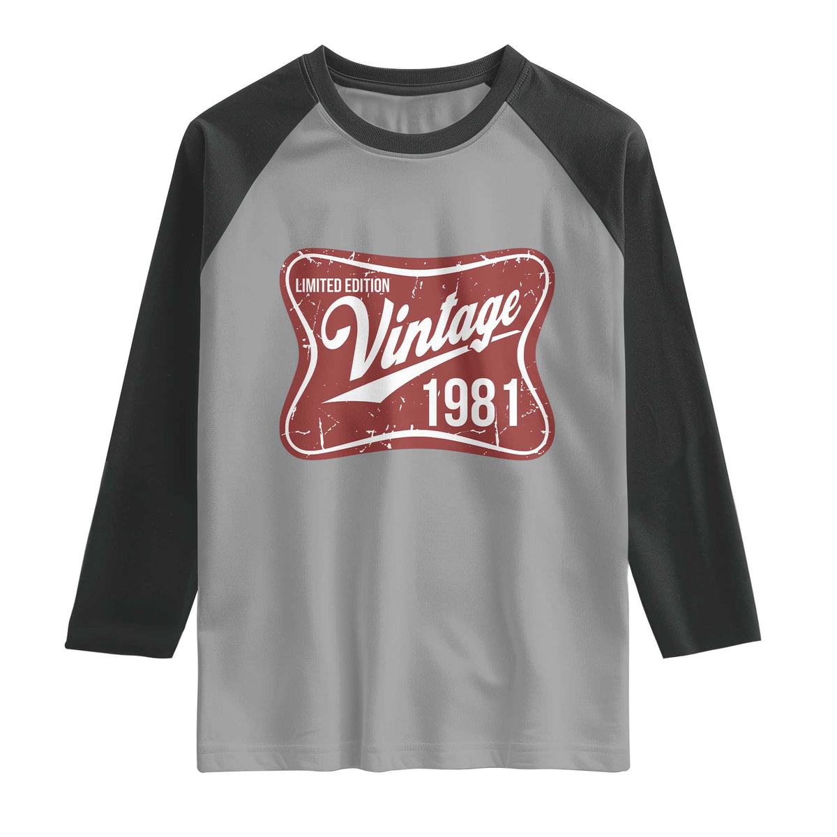 45th Birthday Beer Lover Vintage 1981 Limited Edition Raglan Shirt Red Metal Beer Soft Sign Graphic