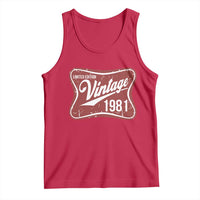 45th Birthday Beer Lover Vintage 1981 Limited Edition Tank Top Red Metal Beer Soft Sign Graphic