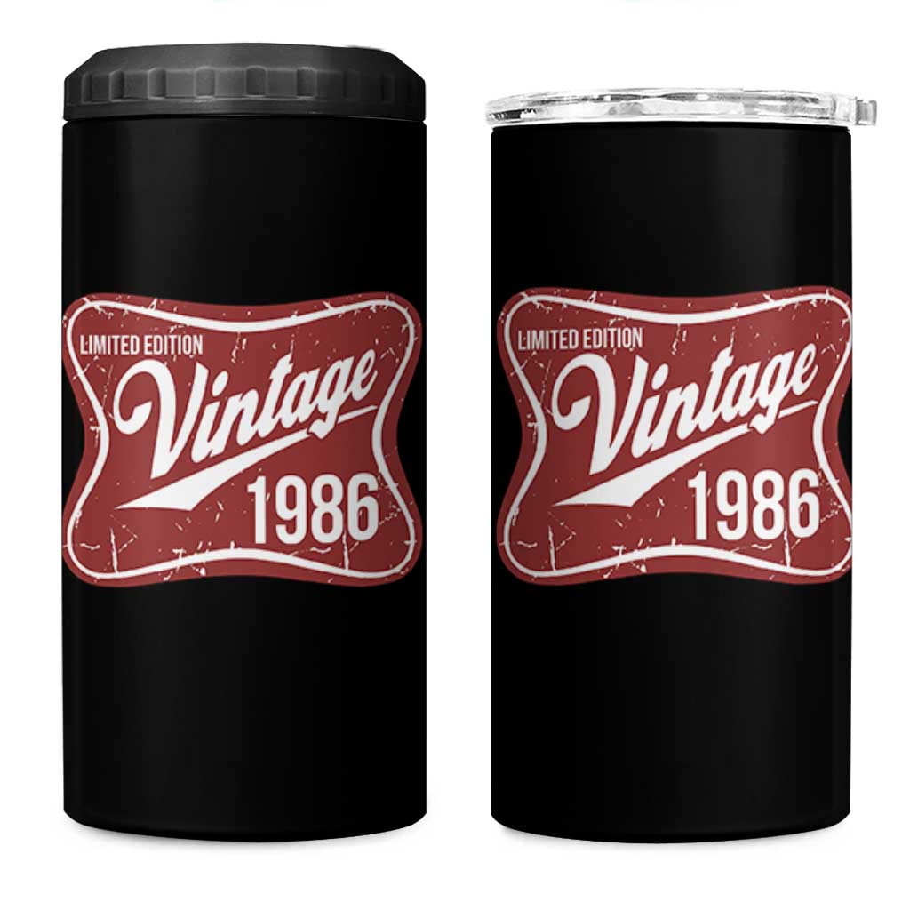 40th Birthday Beer Lover Vintage 1986 Limited Edition 4 in 1 Can Cooler Tumbler Red Metal Beer Soft Sign Graphic