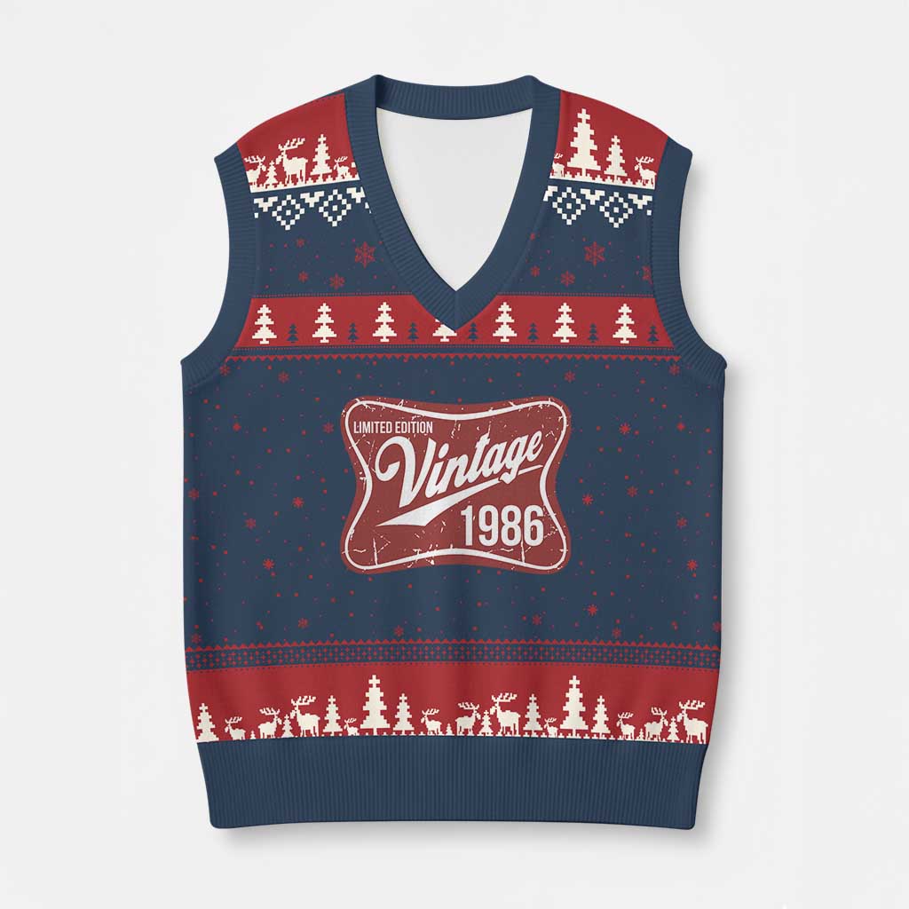 40th Birthday Beer Lover Vintage 1986 Limited Edition V-Neck Knit Sweater Vest Red Metal Beer Soft Sign Graphic