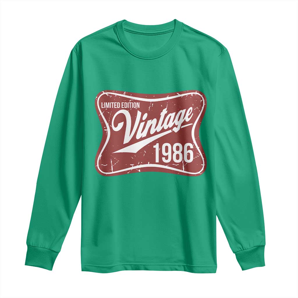 40th Birthday Beer Lover Vintage 1986 Limited Edition Long Sleeve Shirt Red Metal Beer Soft Sign Graphic