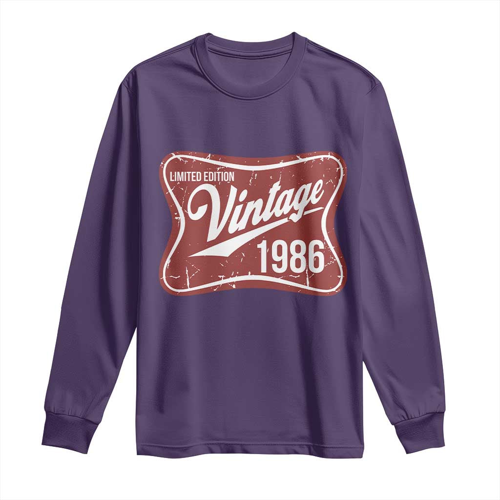 40th Birthday Beer Lover Vintage 1986 Limited Edition Long Sleeve Shirt Red Metal Beer Soft Sign Graphic