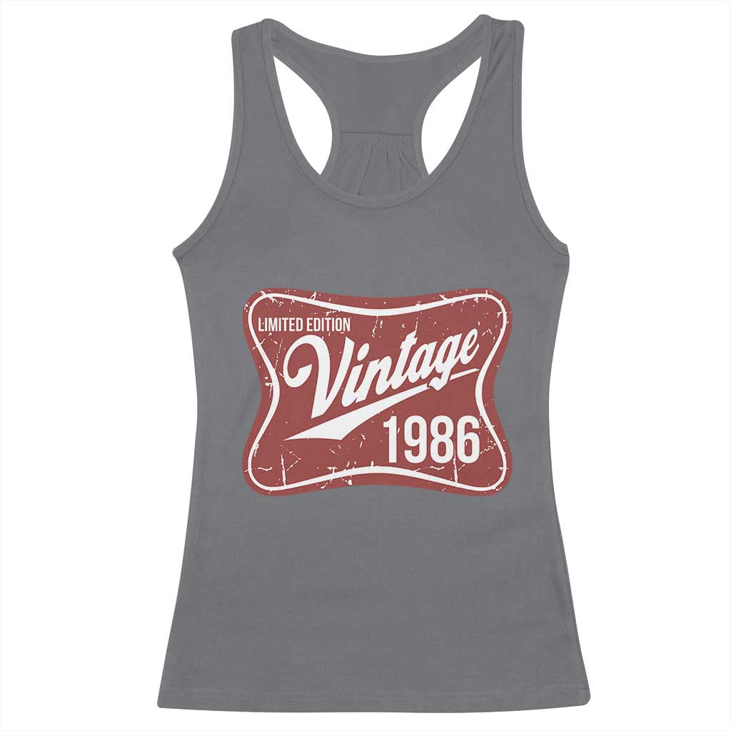 40th Birthday Beer Lover Vintage 1986 Limited Edition Racerback Tank Top Red Metal Beer Soft Sign Graphic